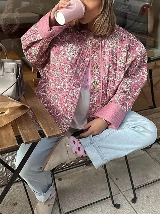 Vintage mode bloemenprint jas