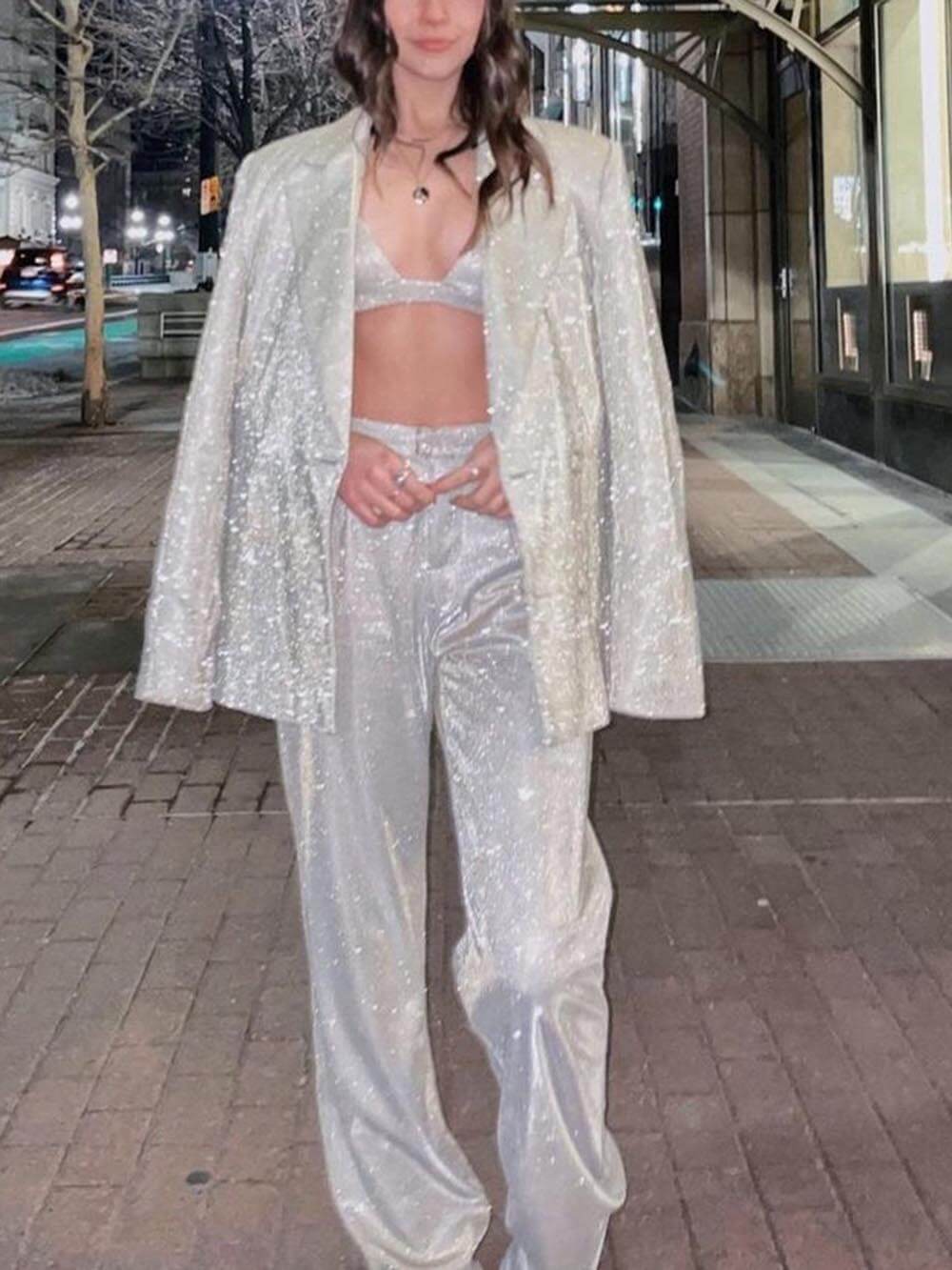 Klassieke mode los uitlopende rechte broek met lovertjes