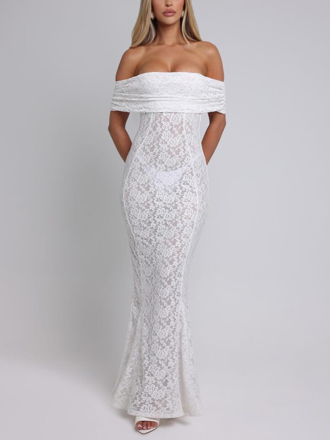 Elegante sexy gebloemde kanten fishtail maxi-jurk