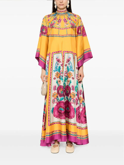Vintage prachtige patroonprint losse maxi-jurk