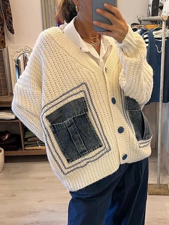 Uniek denim patchwork vest trui jack