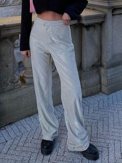 Klassieke mode los uitlopende rechte broek met lovertjes