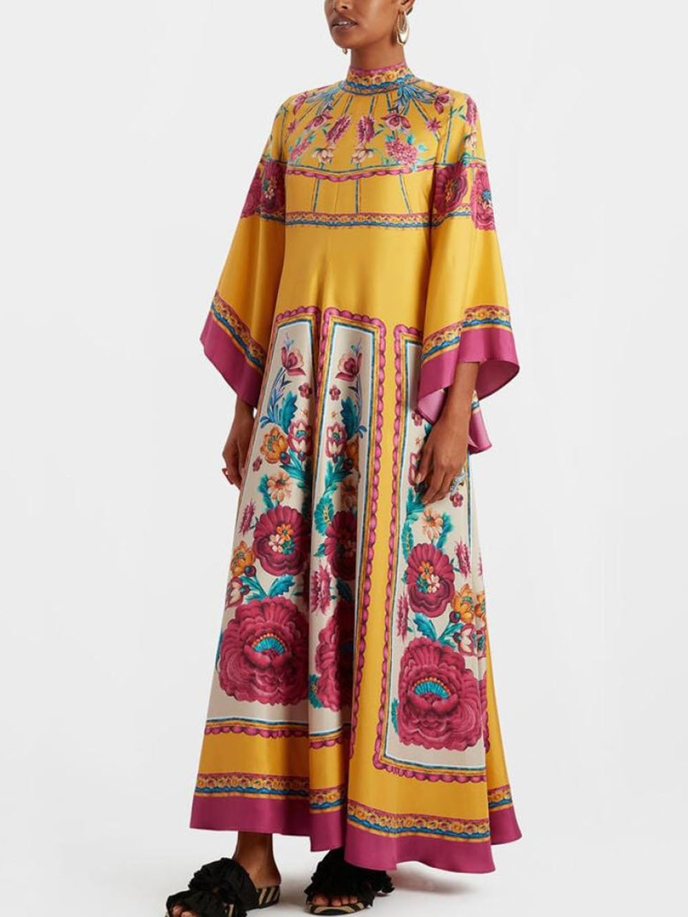 Vintage prachtige patroonprint losse maxi-jurk