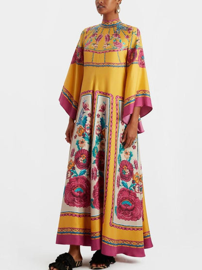 Vintage prachtige patroonprint losse maxi-jurk