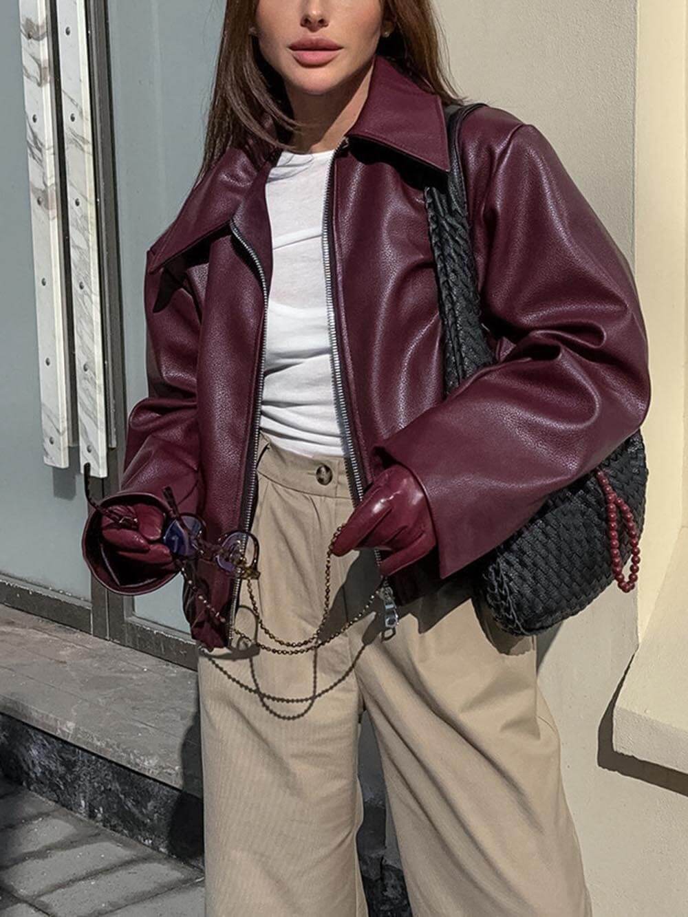 Losse leren motorjas