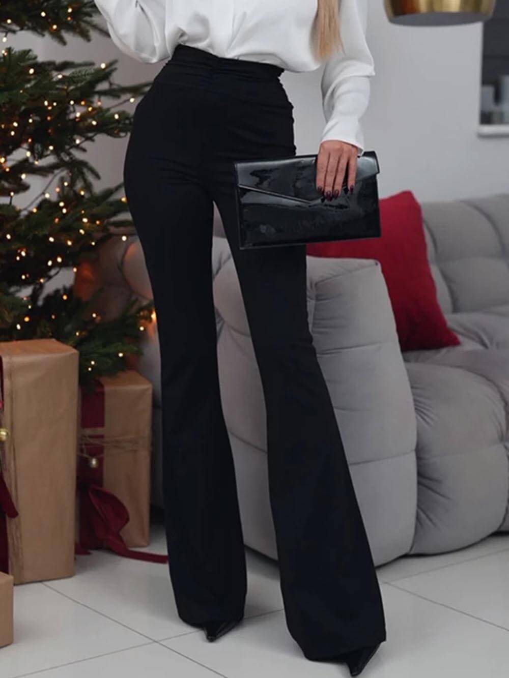 Elegante heupliftende uitlopende broek met hoge taille