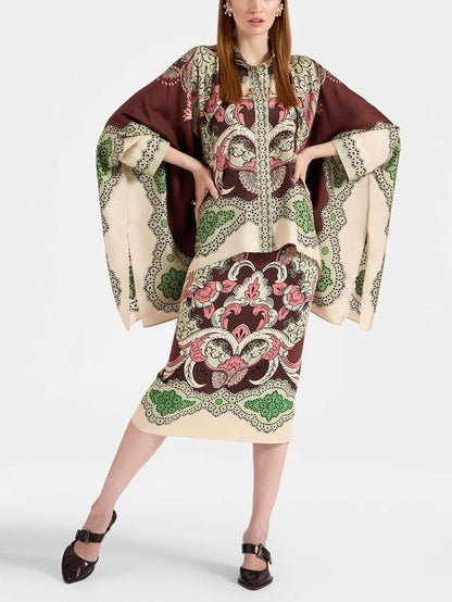 Vintage kunst bloemenprint rok