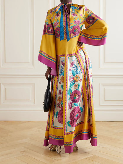 Vintage prachtige patroonprint losse maxi-jurk