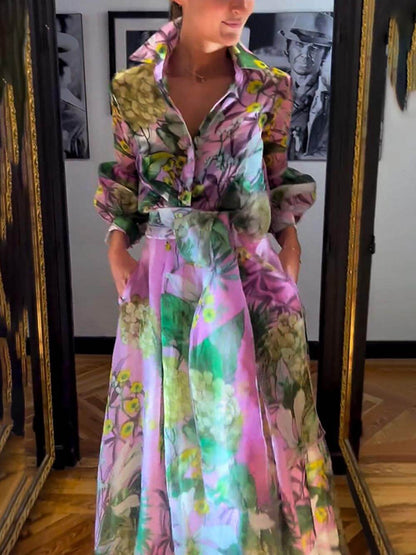 Elegant en volwassen overhemd met lange mouwen en bloemenprint