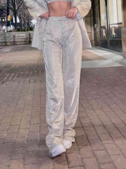 Klassieke mode los uitlopende rechte broek met lovertjes