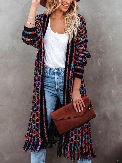 Vintage geschilderde geruite vest trui met franjes