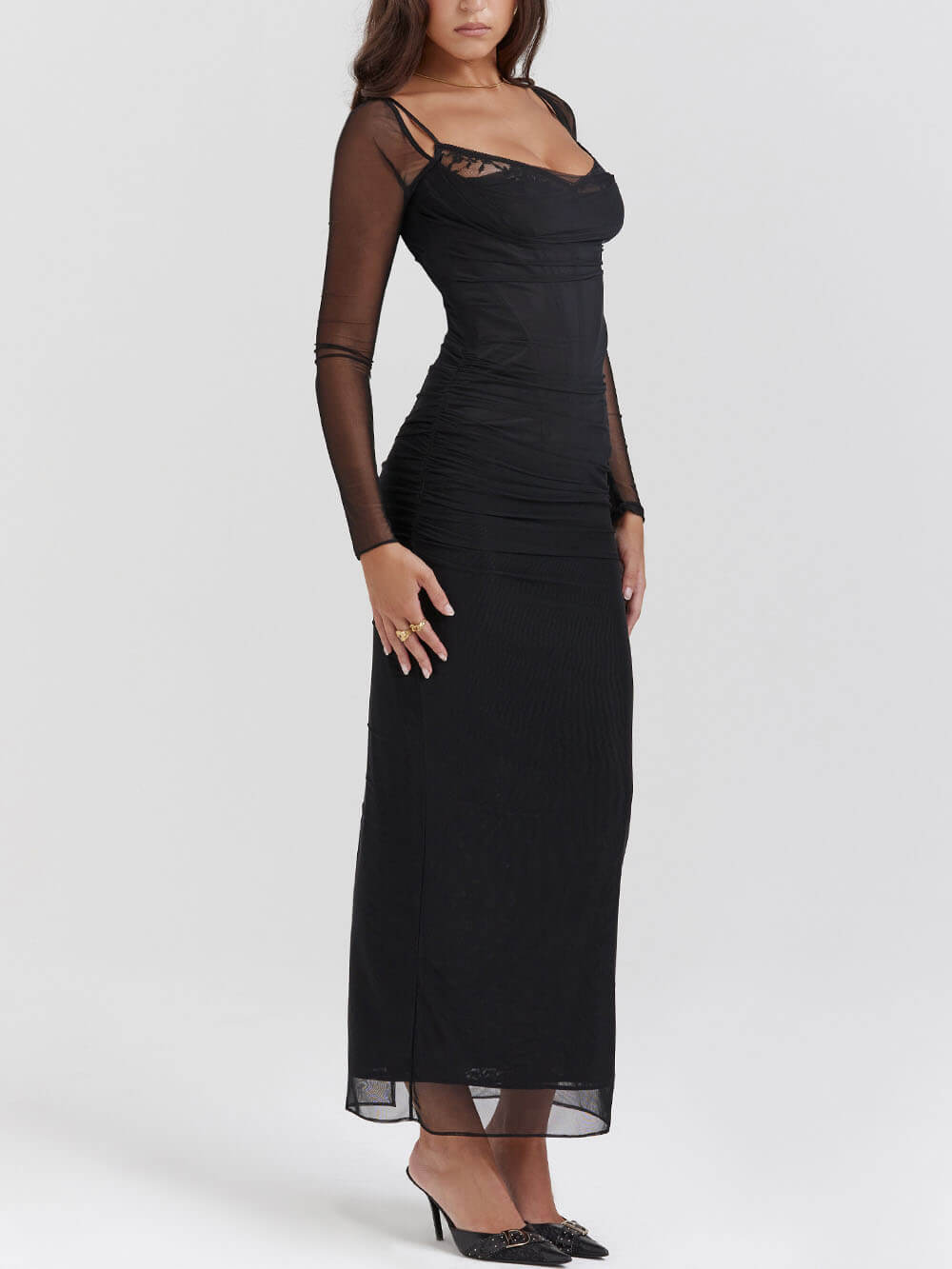 Zwarte backless bodycon jarretel maxi-jurk