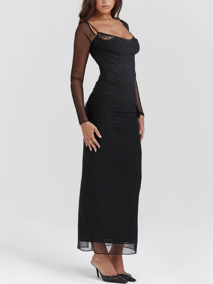Zwarte backless bodycon jarretel maxi-jurk